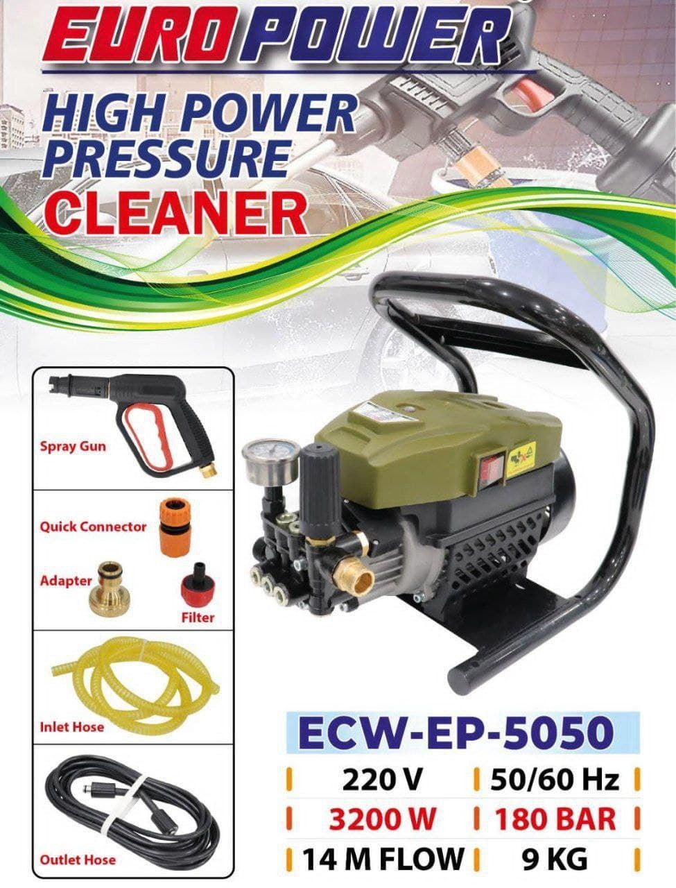 کارواش دینامی 180 بار واقعی شاسی دار یورو پاور مدل ECW-EP-5050