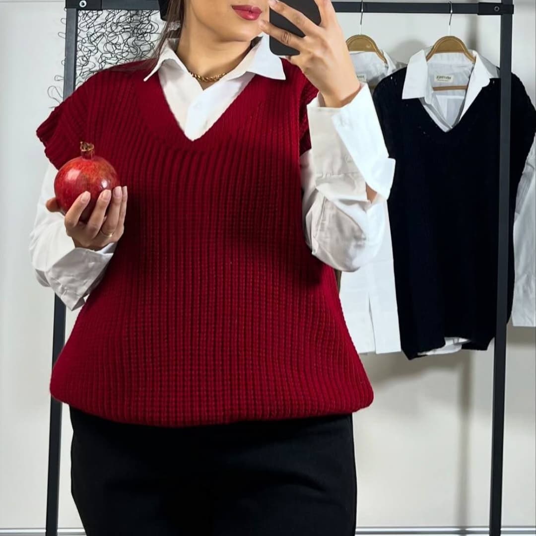 وست بافت قواره دار یقه هفت (پک 4 عددی)