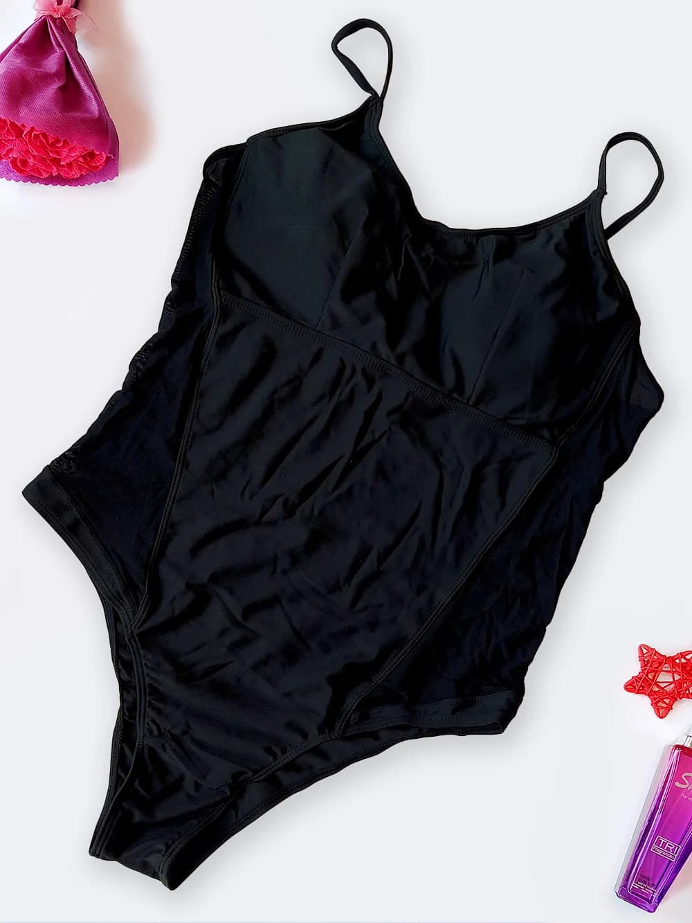 مایو اسلیپ زنانه کناره توری ریز مشکی رنگ شیک برند شین ( shein ) کاپ دار