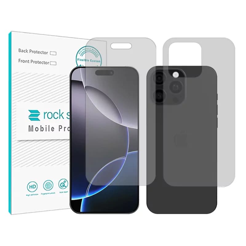 محافظ صفحه نمایش شفاف راک اسپیس مدل Resistant مناسب برای گوشی موبایل اپل iPhone 16 Pro Max به همراه محافظ پشت گوشی