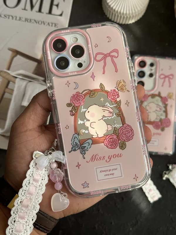 کاور موبایل آیفون خرگوش میس یو پاپیون گل رز بندست