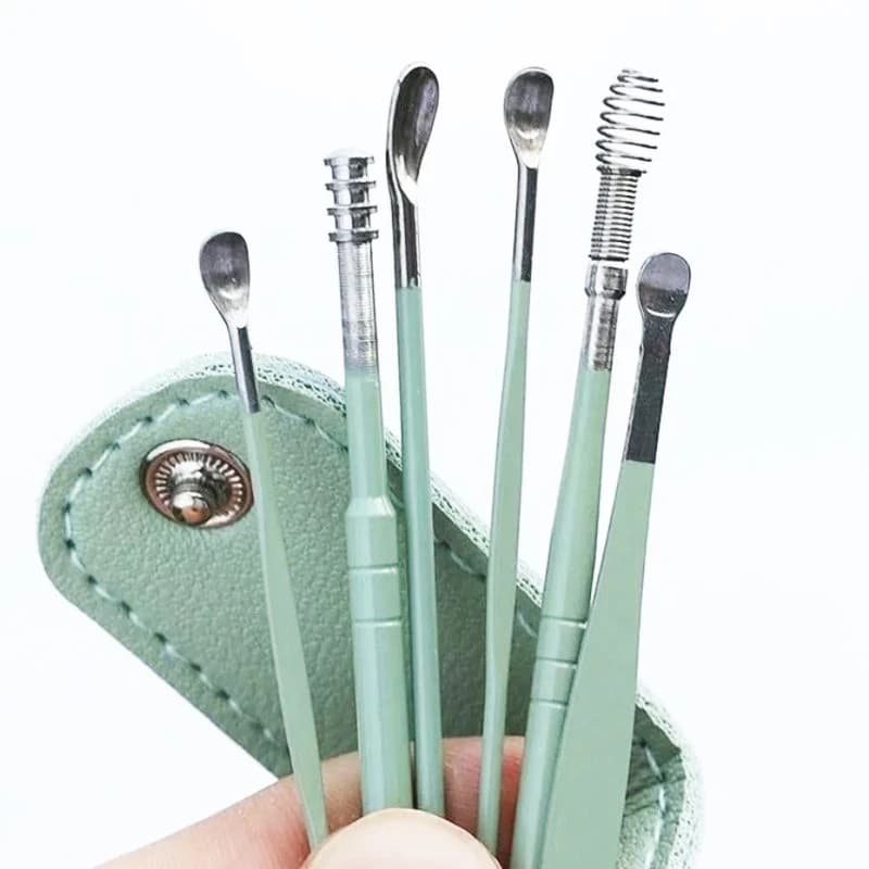 ست گوش پاک کن فلزی فنری با کیف چرم