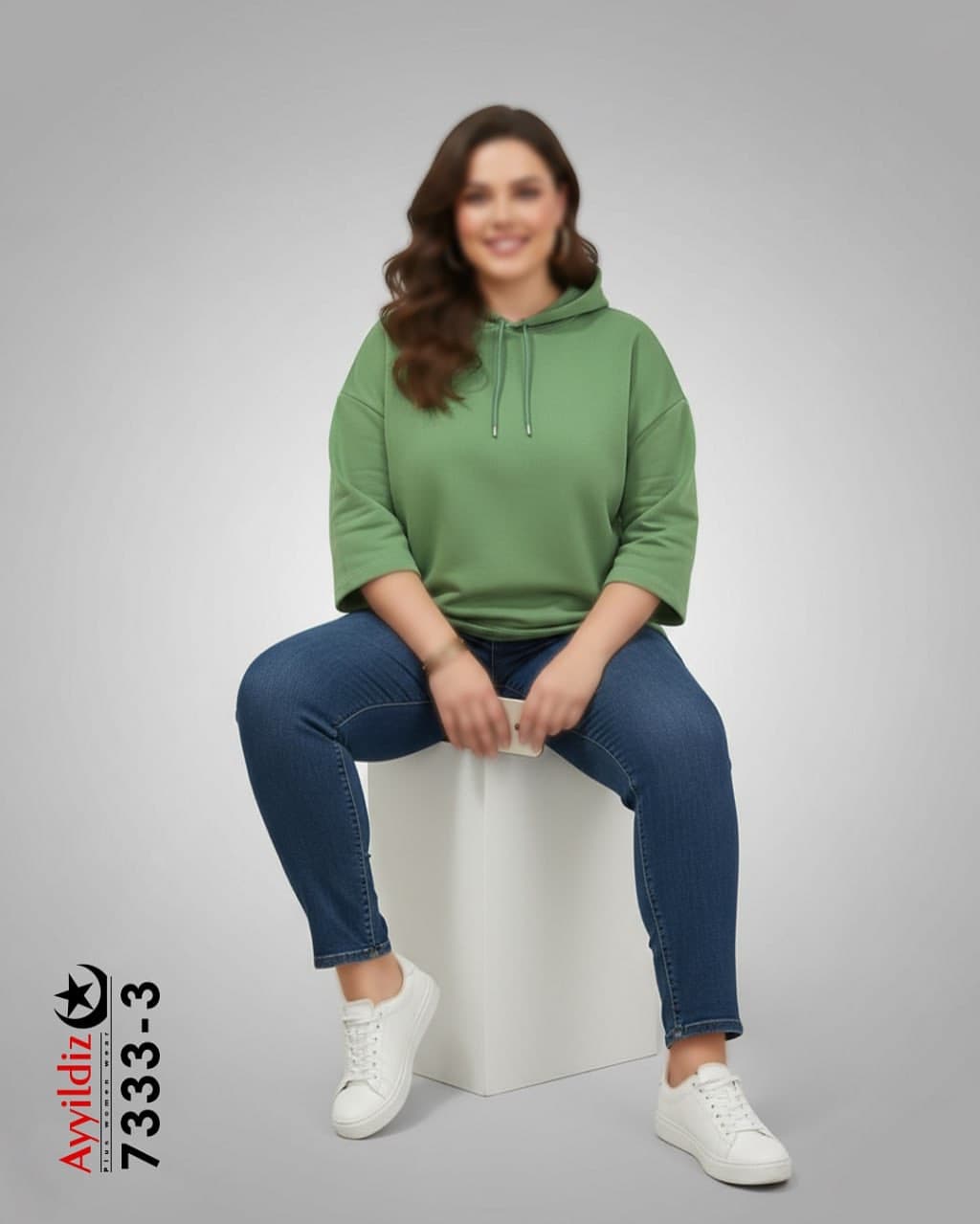 هودی زنانه آستین سه ربع سایز بزرگ مدل 7333