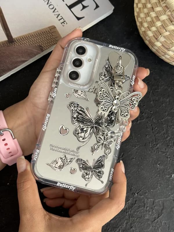 کاور موبایل سامسونگ پروانه و قلب آیینه ای آویز دار