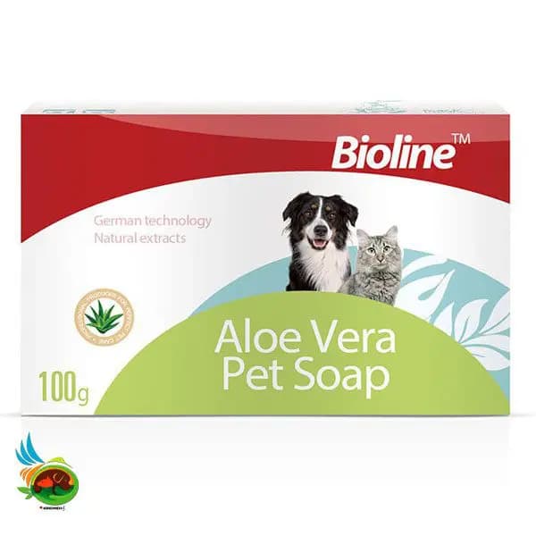 صابون مخصوص سگ و گربه بایولاین با عصاره آلوئه ورا وزن ۱۰۰ گرم
