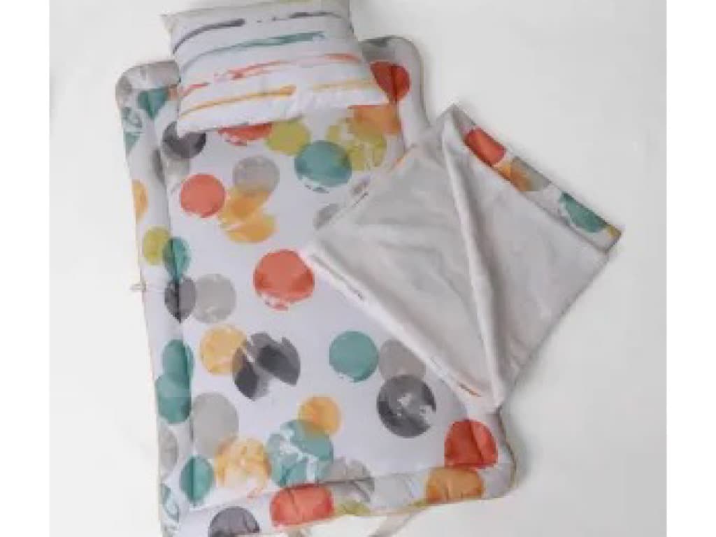 سرویس خواب دم دستی مسافرتی نوزادی مجموعه 3 عددی تشک، لحاف و بالشت با بسته بندی کیفی طرح آبرنگی سبزآبی الا ELA