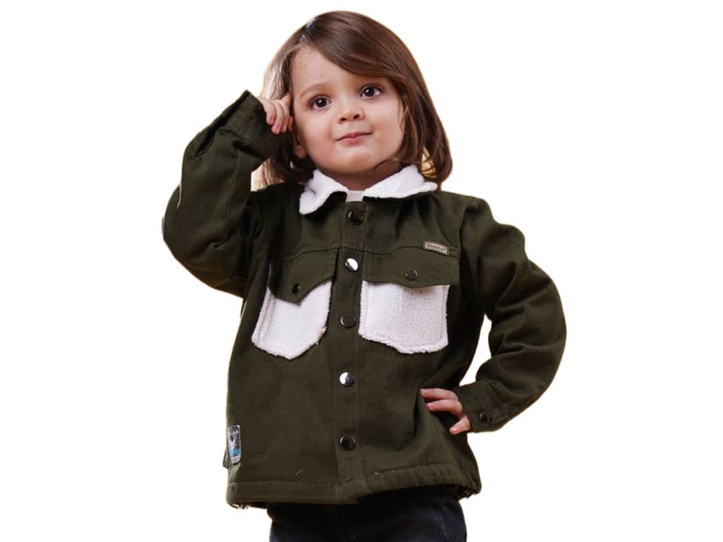 کت کتان یقه خزدار توکرکی پسرانه رنگ سبز یشمی