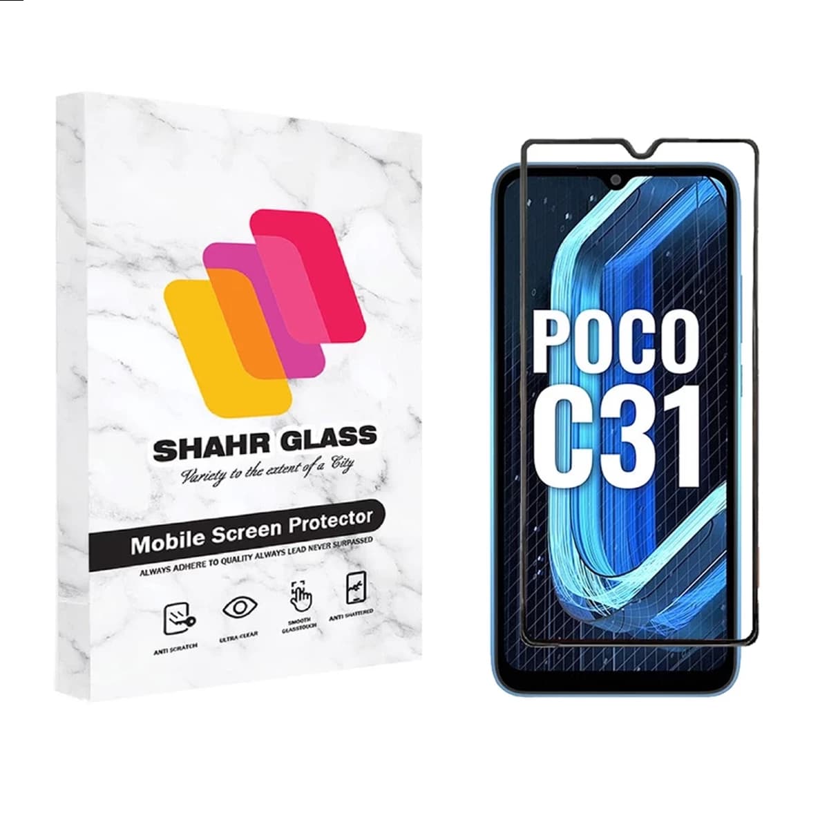 گلس گوشی پوکو C31 شهر گلس مدل WEVA