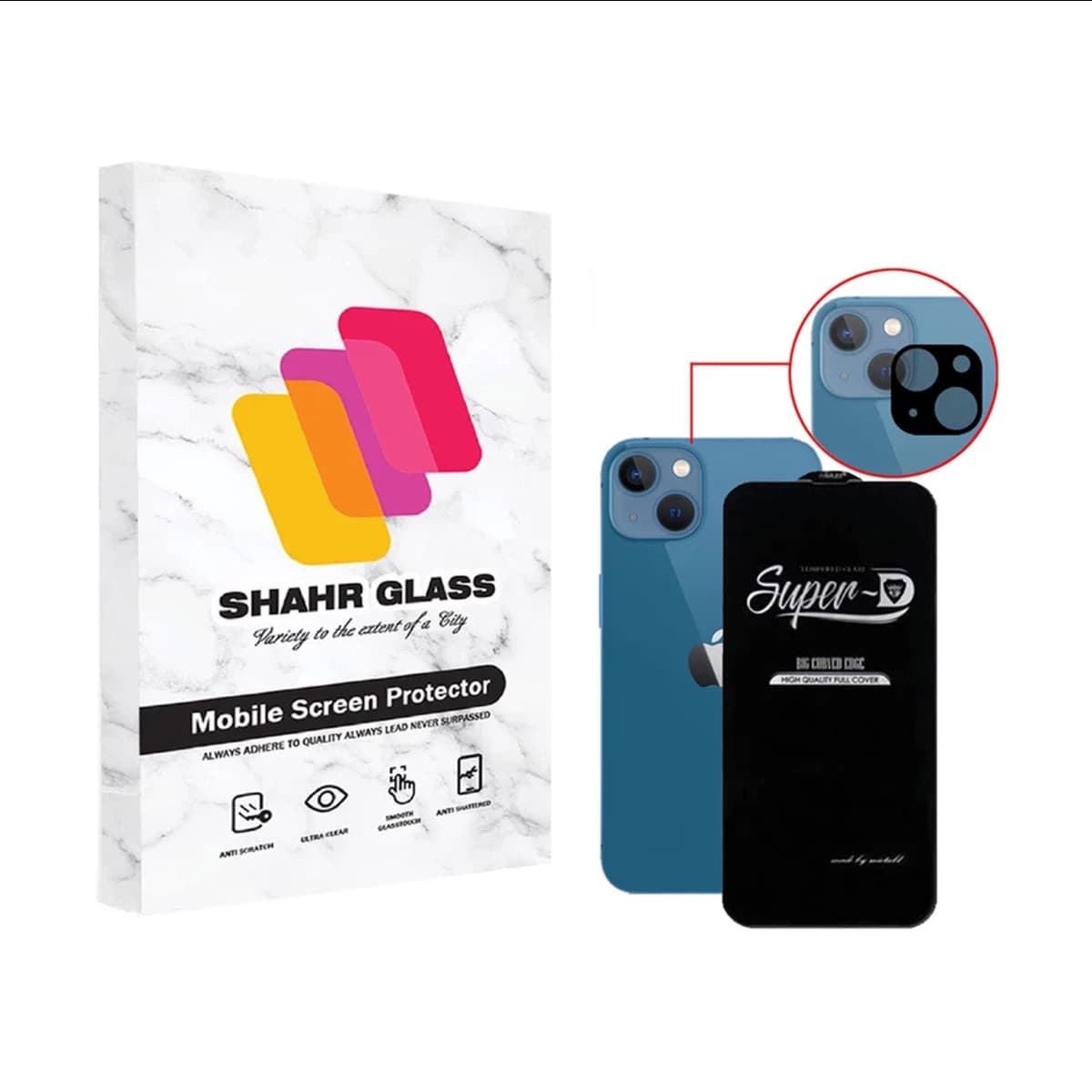 گلس گوشی اپل iPhone 13 شهر گلس مدل 2SFA به همراه محافظ لنز دوربین