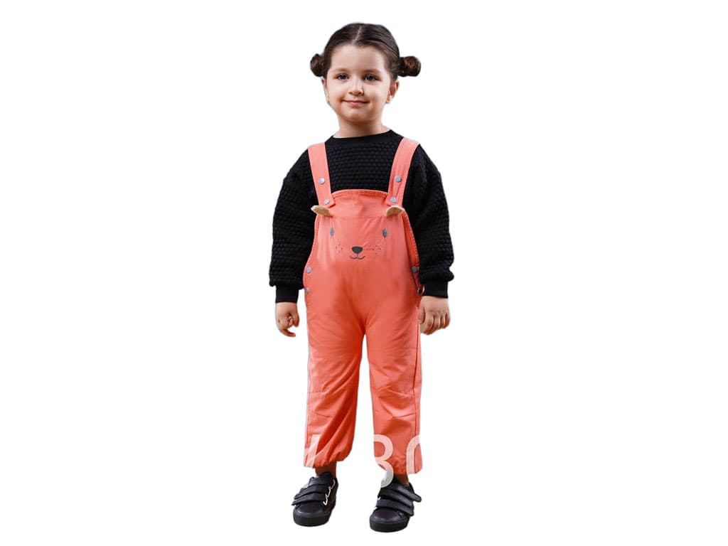 شلوار پیشبندی کتان رنگ گلبهی طرح خرس