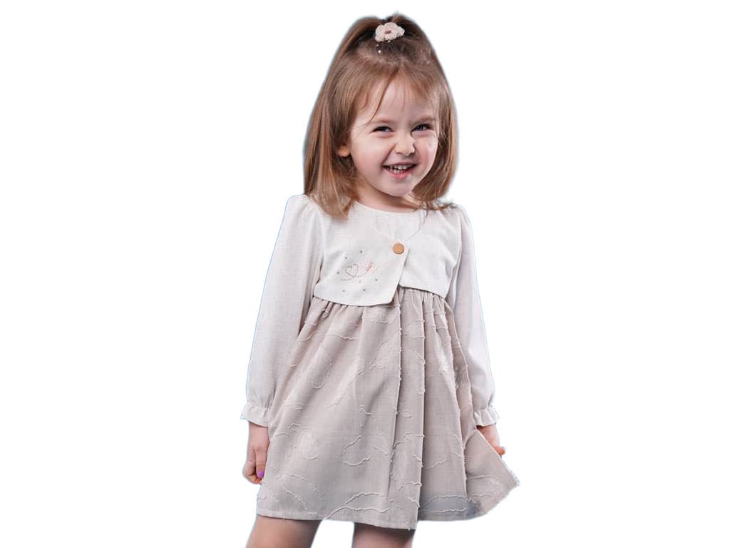 پیراهن با طرح کت دخترانه رنگ کرم