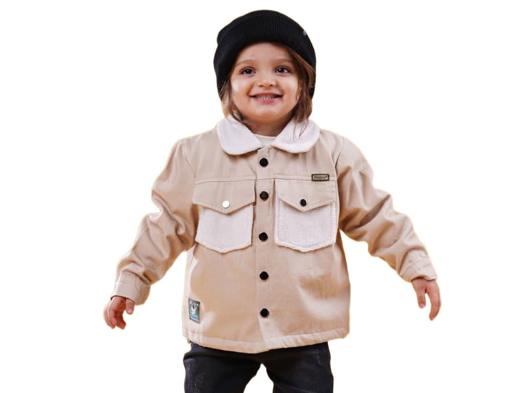 کت کتان یقه خزدار توکرکی پسرانه رنگ کرم