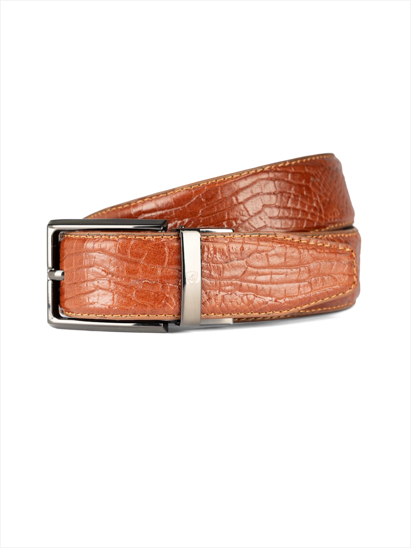 کمربند چرم زبانه دار عسلی دو رو سگک چرخشی فلوتر 37