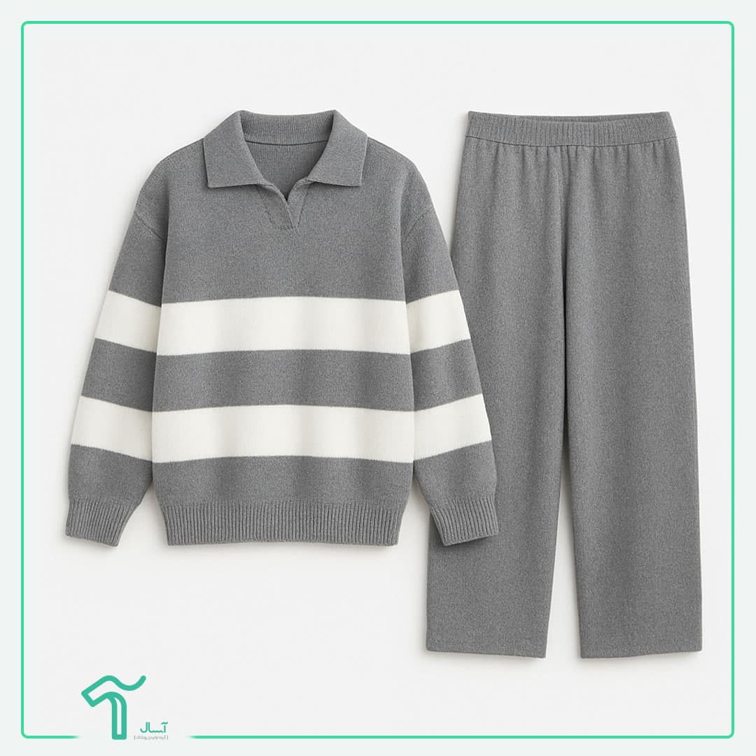 ست بلوز شلوار بافت یقه شکاری کد 6