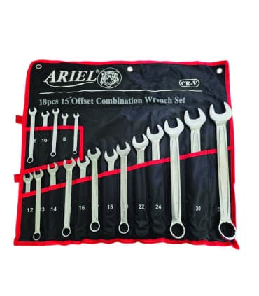 ست 18 عددی آچار یکسر تخت و رینگی فوق حرفه ای سایز7تا32 آریل ARIEL مدل ARAY1801 ضمانت تعویض و استاندارد آلمان