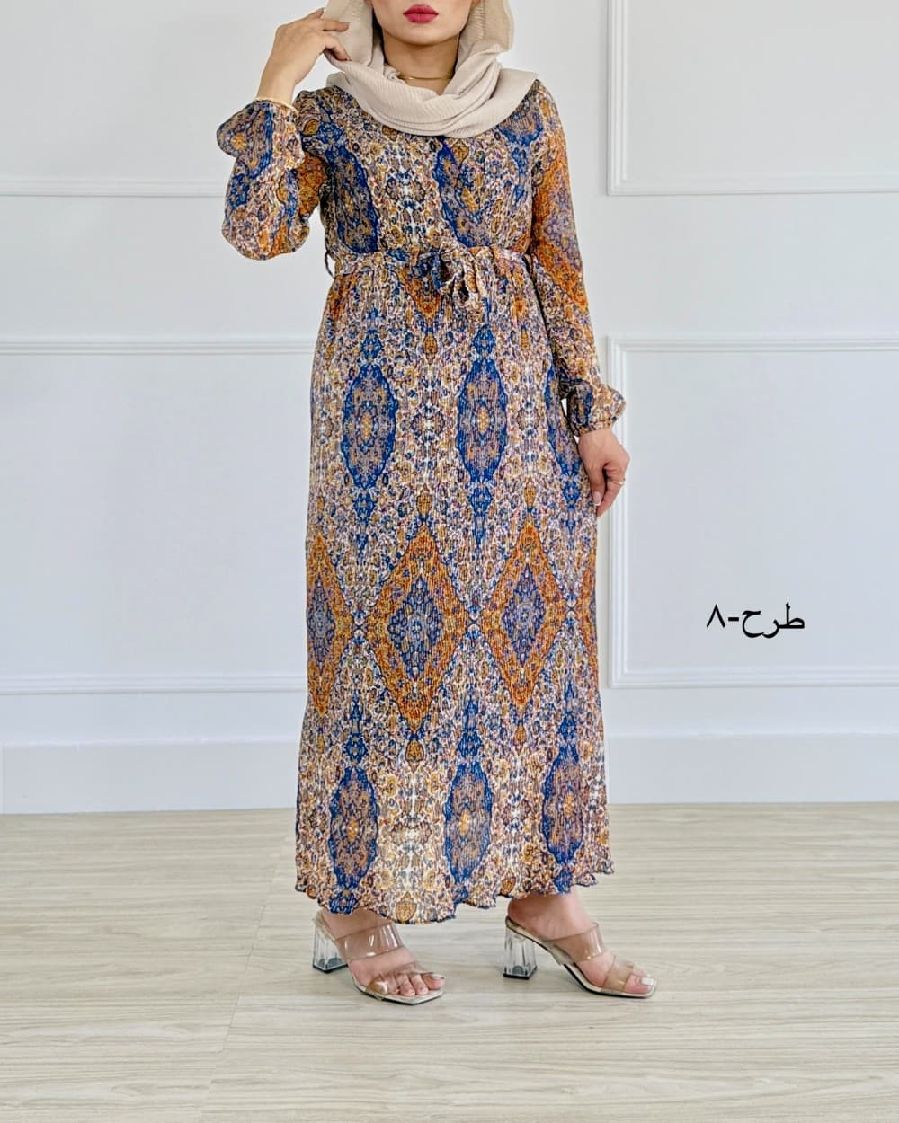 پیراهن آهو ( حریر پلیسه طرحدار ) _ کد محصول 1363