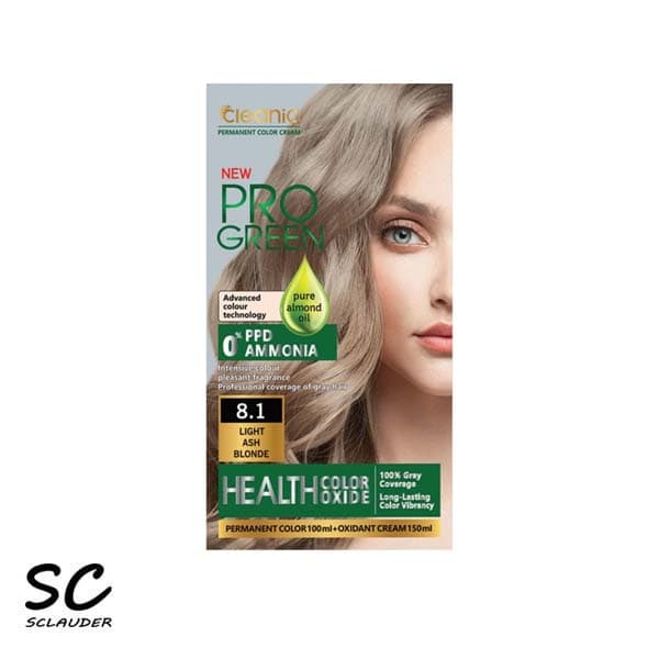 رنگ مو پرو گرين کلینیک Cleanic Pro Green بدون آمونیاک بلوند خاکستری روشن 8.1