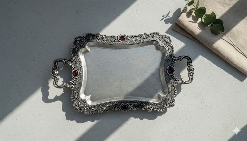 سینی نقش دار پیوتر نگین شرابی یونیک کد 1491 (خارجی ضد زنگ)