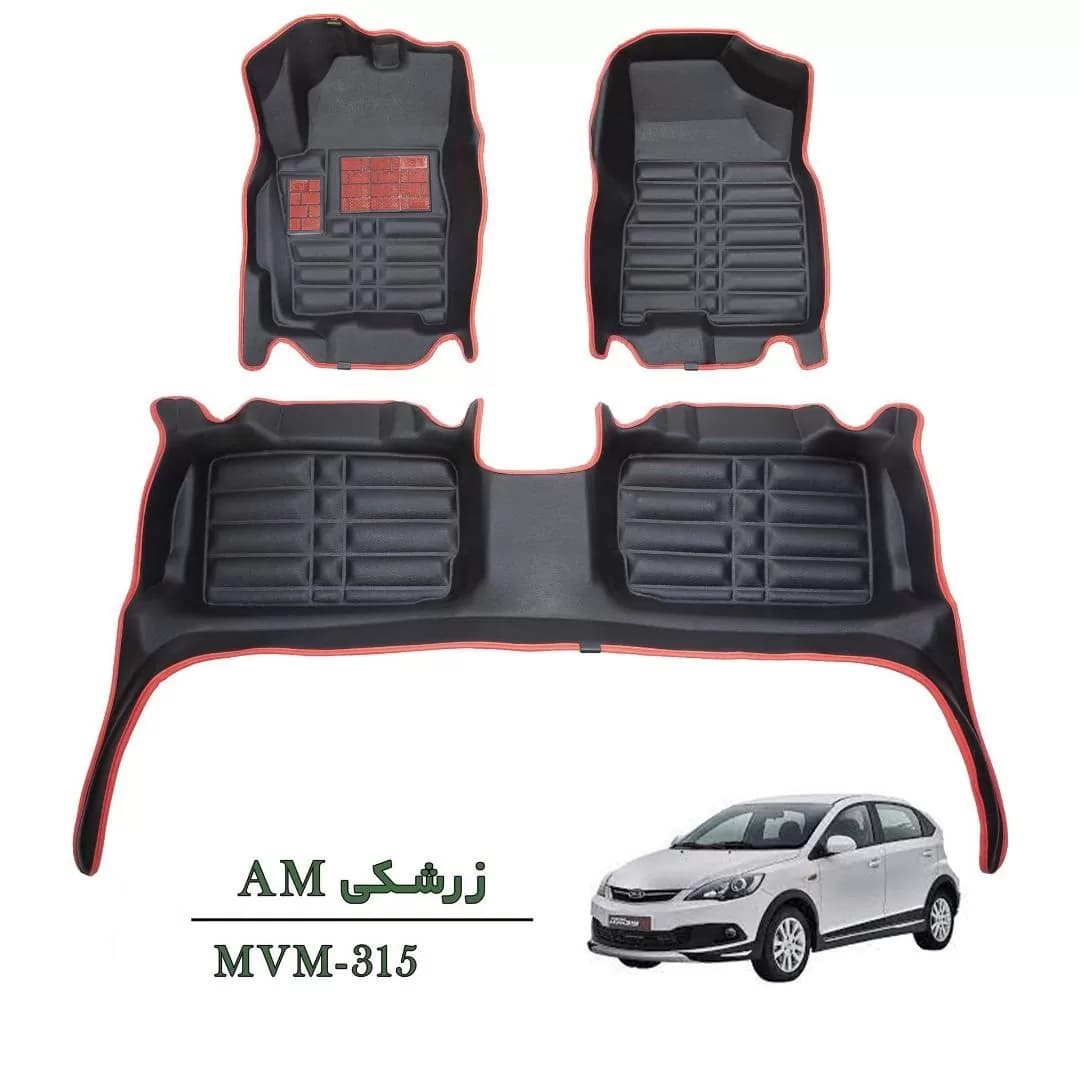 کفپوش وارداتی سه بعدی خودرو MVM 315 چرم کره ای رنگ زرشکی درجه یک