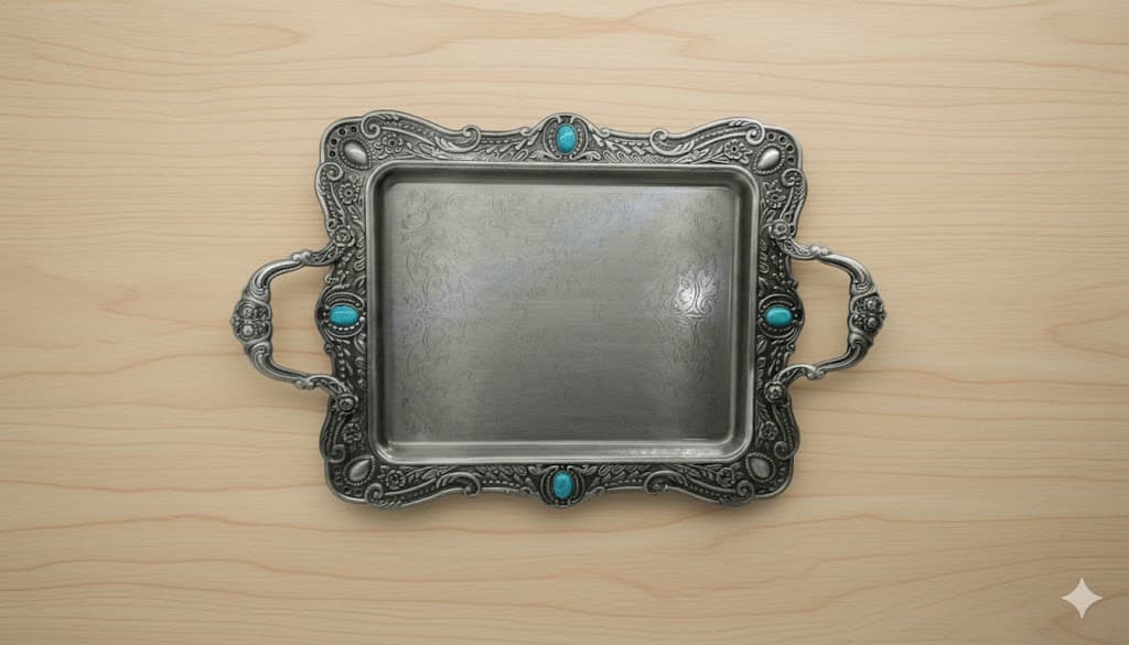 سینی پیوتر کوچک نگین دار فیروزه یونیک کد 1527 (خارجی ضد زنگ)