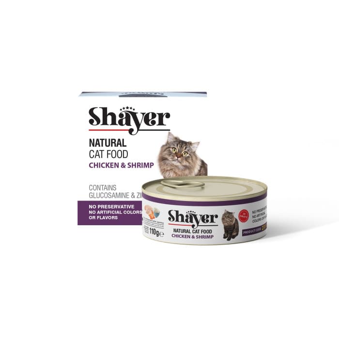 کنسرو نچرال گربه شایر با طعم مرغ و میگو وزن ۱۱۰ گرم