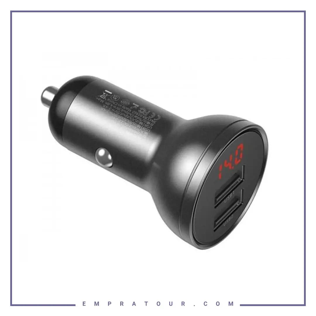 شارژر فندکی دو پورت 24 وات بیسوس Baseus Digital Display Car Charger Dual USB CCBX-0G