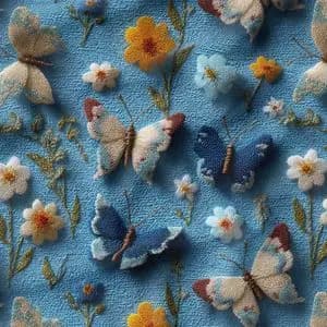 پارچه مخمل کوسن مبل پارچه باما طرح سه بعدی گل و پروانه کد 5013844