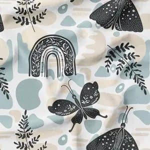 پارچه لباسی شومیز پارچه الف مدل کرپ بوگاتی طرح پروانه وینتیج کد 4011134