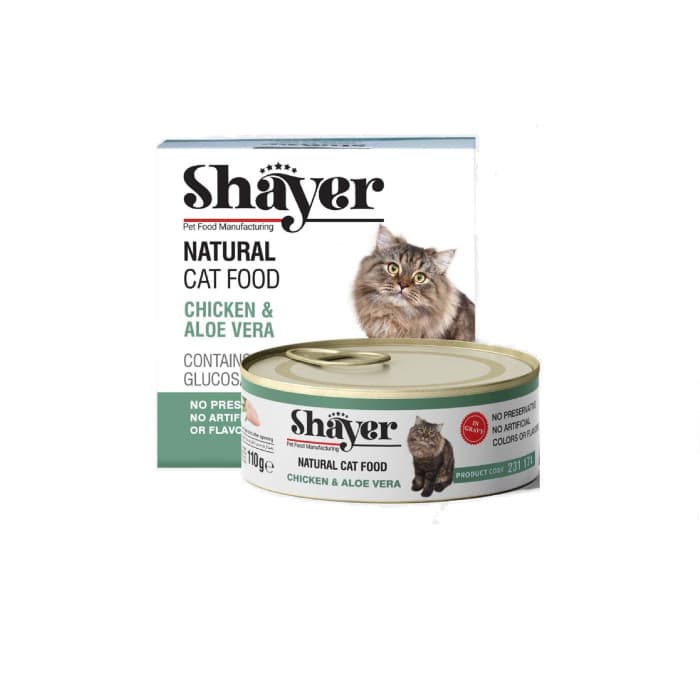 کنسرو نچرال گربه شایر طعم مرغ و آلوئه ورا Shayer natural with chicken & aloe vera وزن ۱۱۰ گرم