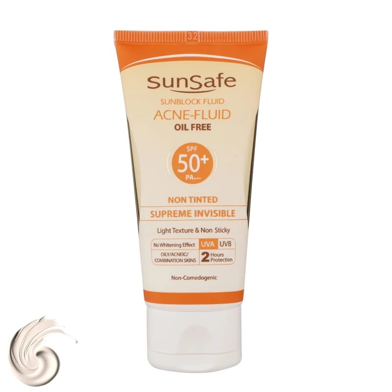 کرم ضدآفتاب بی رنگ سان سیف SPF50 مدل ACNE-FLUID