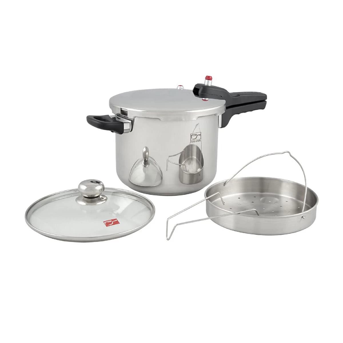 زودپز 6 لیتری پارس استیل به همراه درب پیرکس و سبد بخارپز