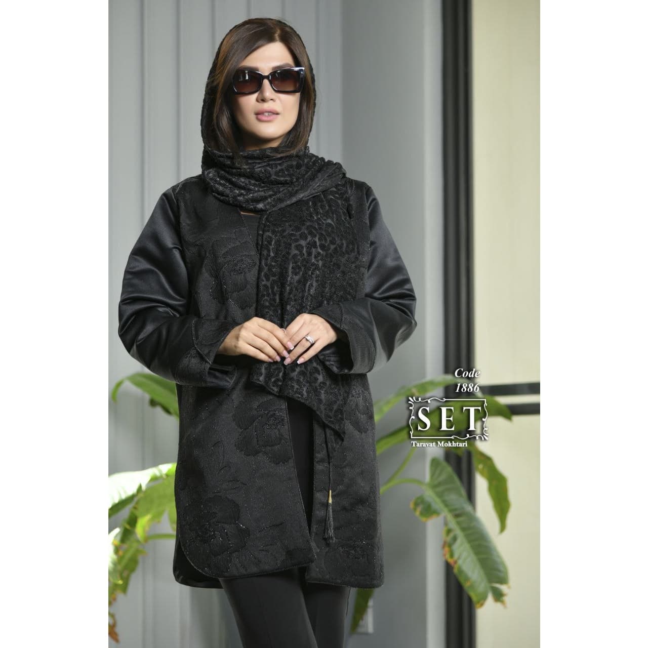 مانتو مزون دوز مجلسی مدل مهرانه طرح گل رنگ مشکی کد 1886برند SET