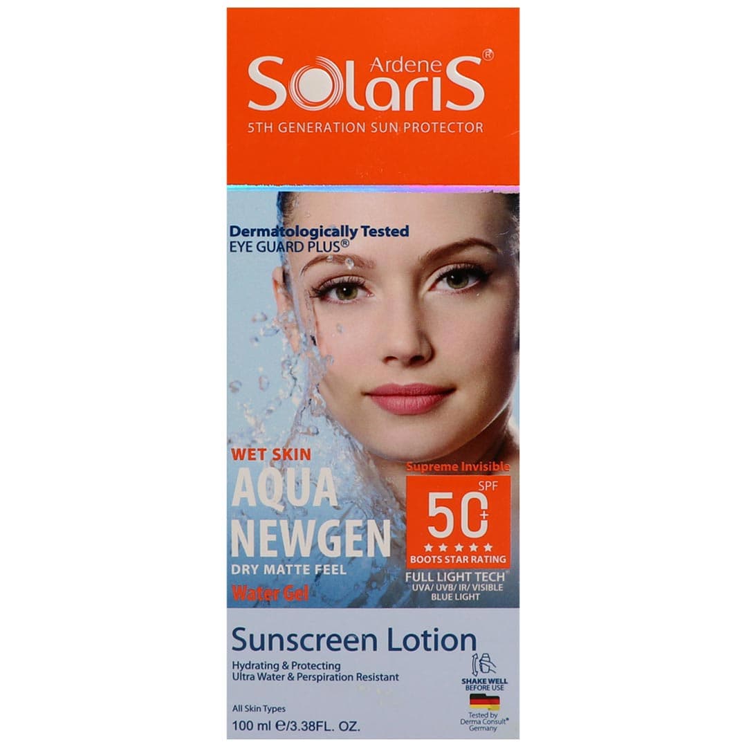 لوسیون ضد آفتاب فاقد چربی SPF 50 مناسب انواع پوست آبی 100 میل آردن سولاریس – آکوآ نیوژن