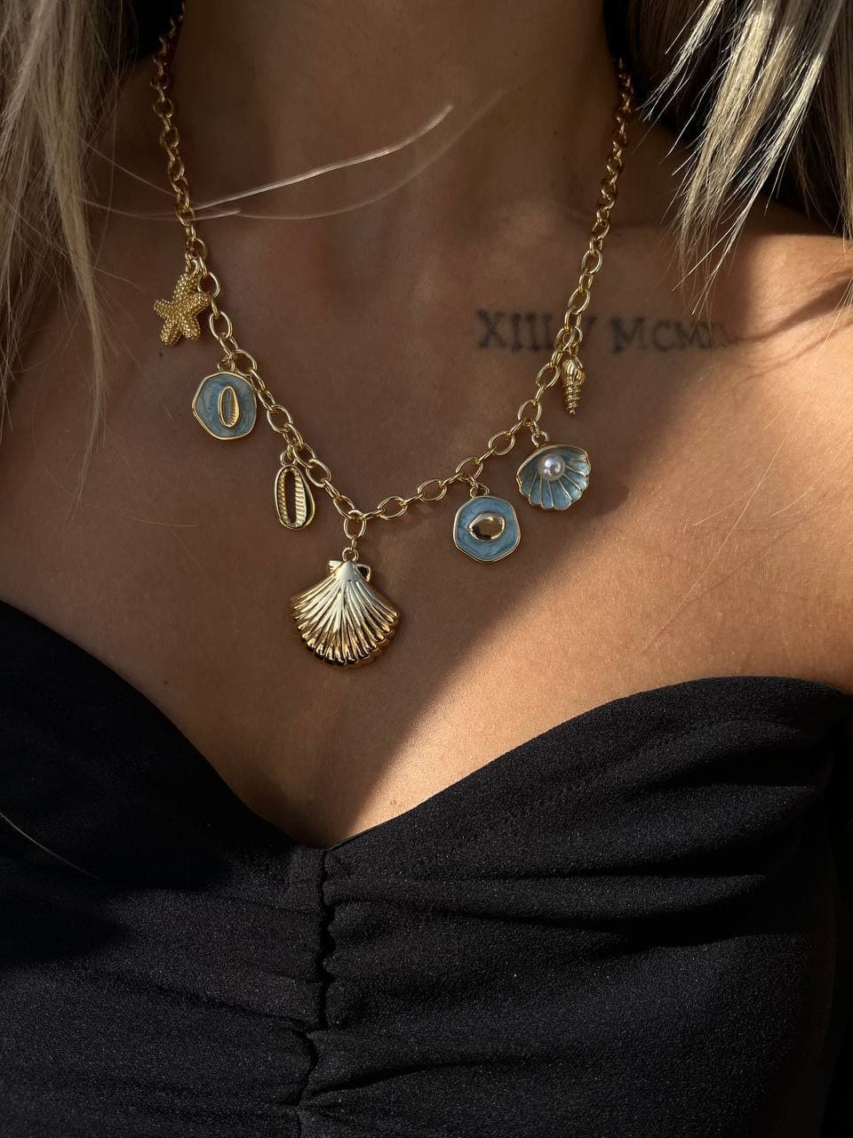 گردنبند وارداتی صدف پرکار طلایی