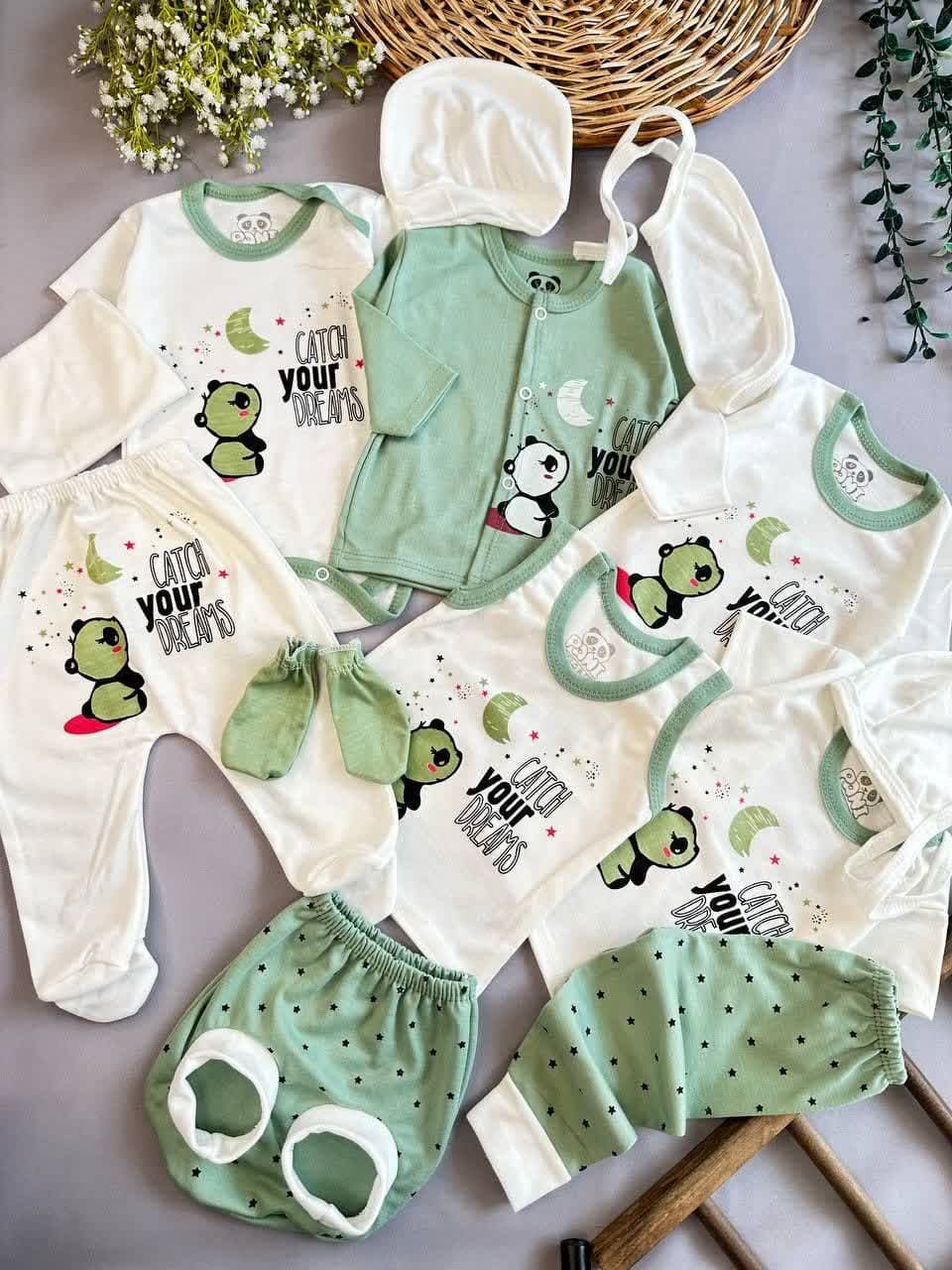 19 تکه طرح پاندا سبز نوزادی و کودک کد 117006