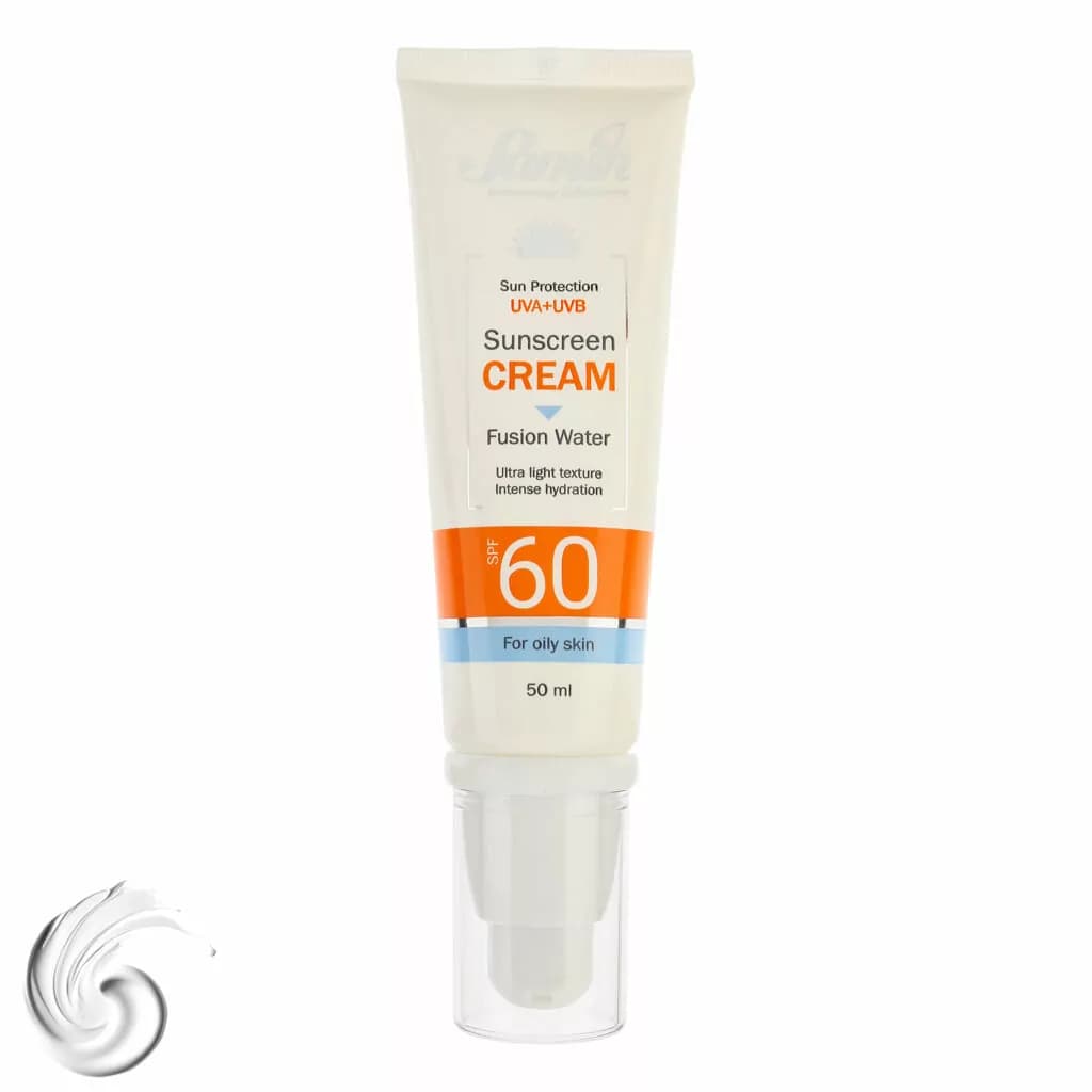 کرم ضد آفتاب بی‌رنگ صورت ثمین SPF 60 مدل Fusion Water ‌محافظ UVA ، UVB مناسب برای پوست‌های چرب حجم 50 میلی‌لیتر