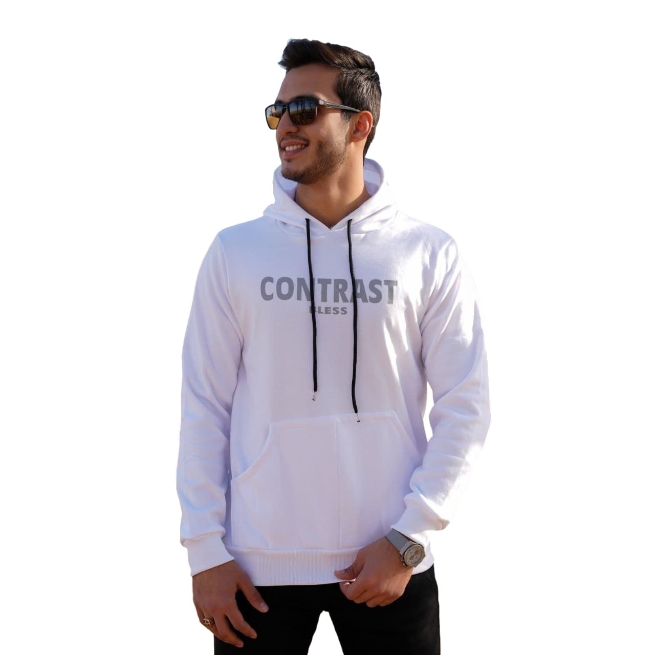 هودی مردانه پشت چاپ Contrast داخل کرکی رنگ سفید