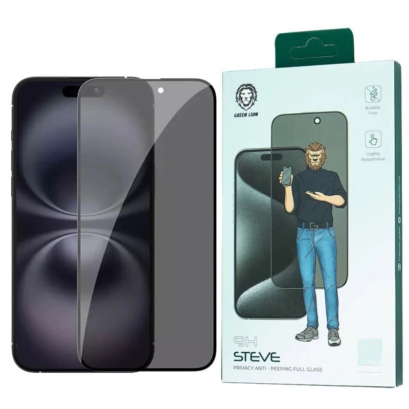 محافظ صفحه نمایش حریم خصوصی گوشی اپل iPhone 15 Pro گرین لاین مدل 9H Steve privacy
