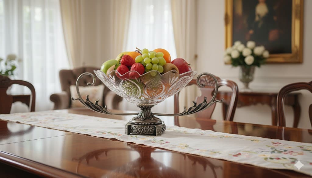 میوه خوری کشکولی دسته دار بلور پایه پیوتر یونیک کد 1204