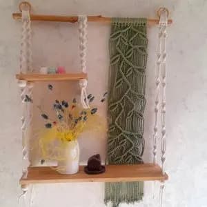 دیوارکوب شلف چوبی مکرومه دکوری طرح امپراطور