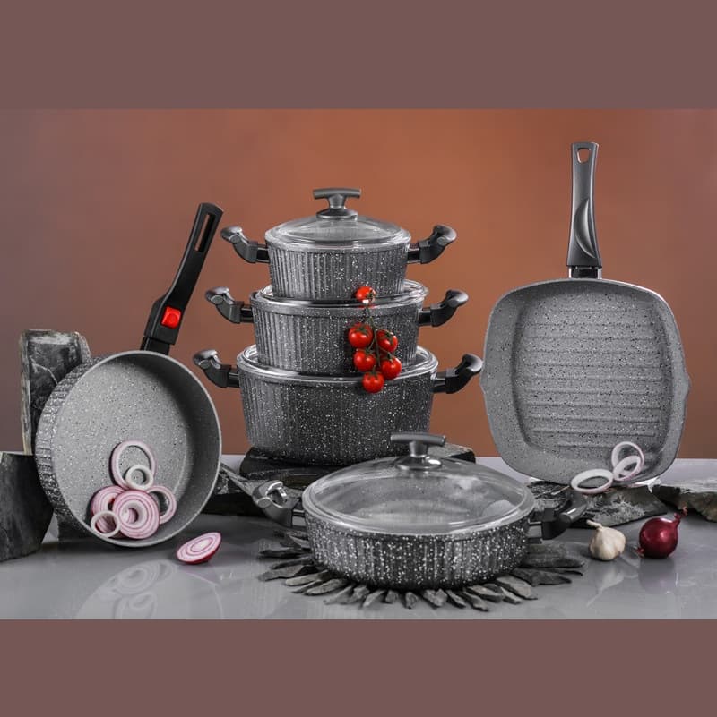 سرویس قابلمه 10 پارچه چدن اویز Eviz طوسی مدل السا