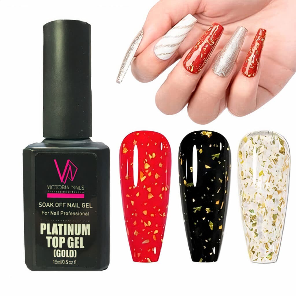 تاپ ژل کاشت ناخن پلاتینیوم طلایی ویکتوریا نیل حجم 15 میل