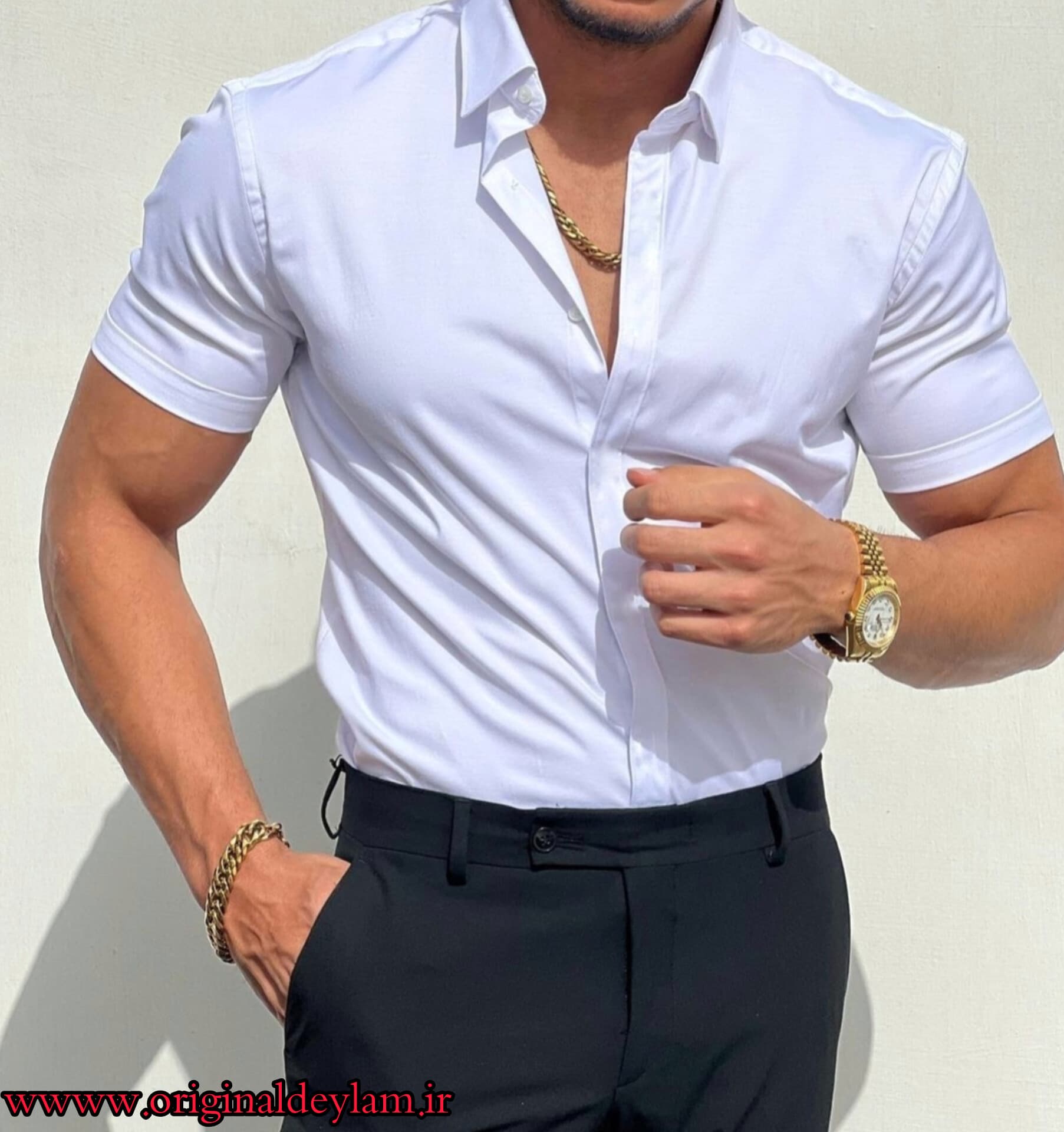 پیراهن آستین کوتاه سفید اسپورت مردانه- کد odps434