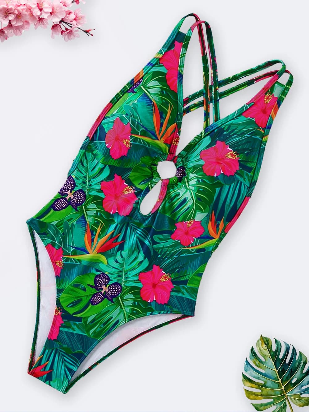 مایو اسلیپ زنانه با طرح هاوایی شاد با بند قابل تنظیم روی سرشانه شین ( shein )