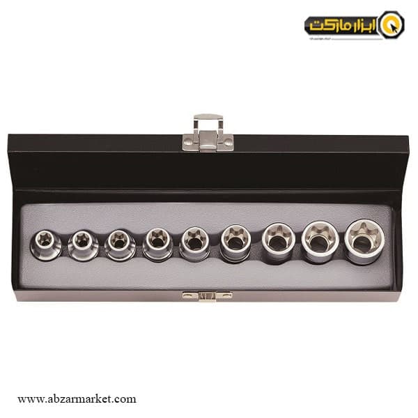 جعبه بکس فورس 9 پارچه 1/2 اینچ ستاره ای E مدل 4093