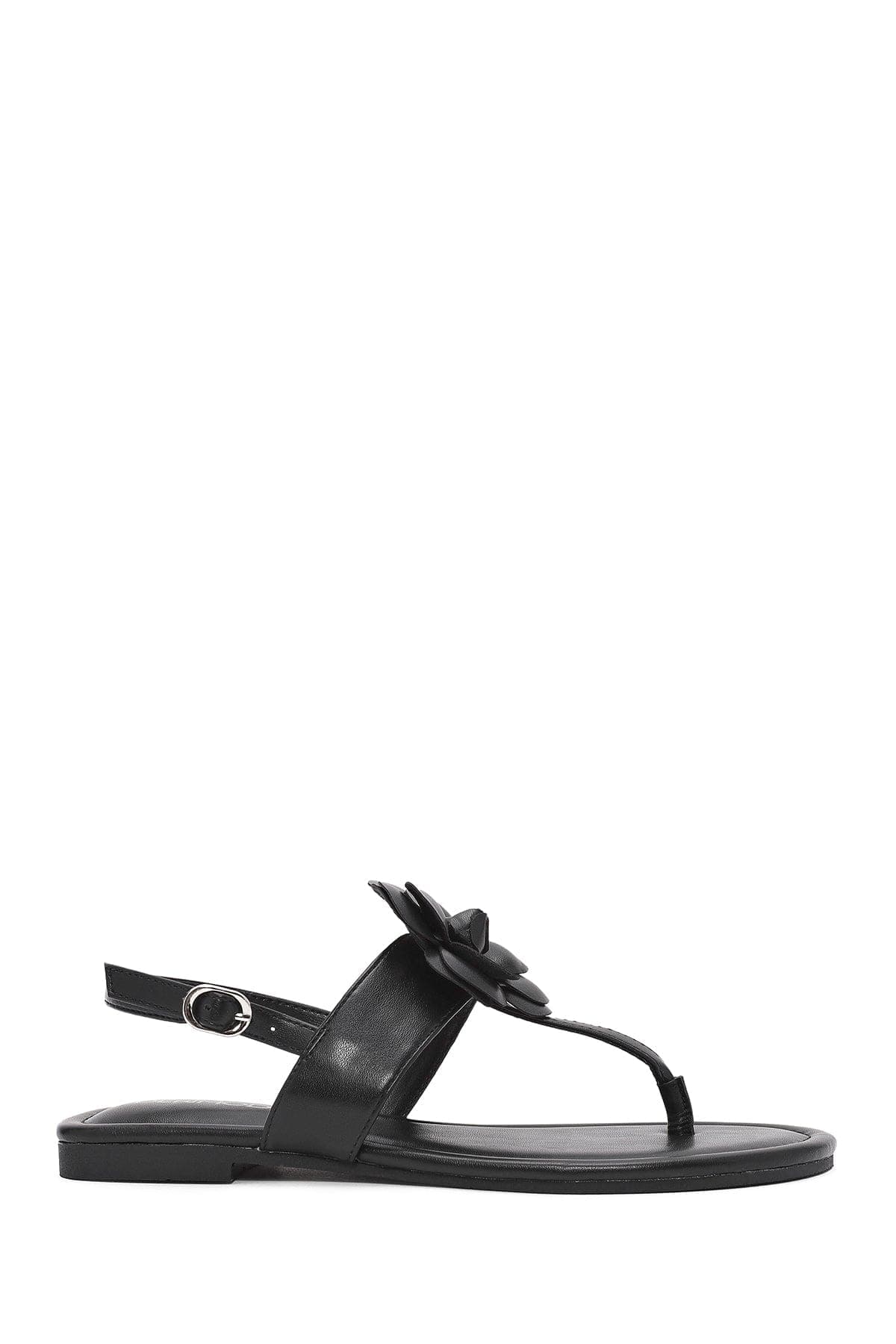 صندل زنانه مشکی گل‌دار انگشتی دری مد