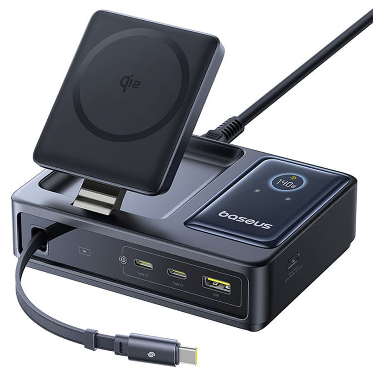 شارژر وایرلس 15 وات و هاب شارژر USB، تایپ‌سی و کابل تایپ‌سی جمع شونده 140 وات بیسوس Baseus CCNMS140 P10170901123-00
