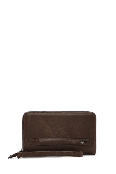 کیف مردانه چرم قهوه ای با محفظه تلفن