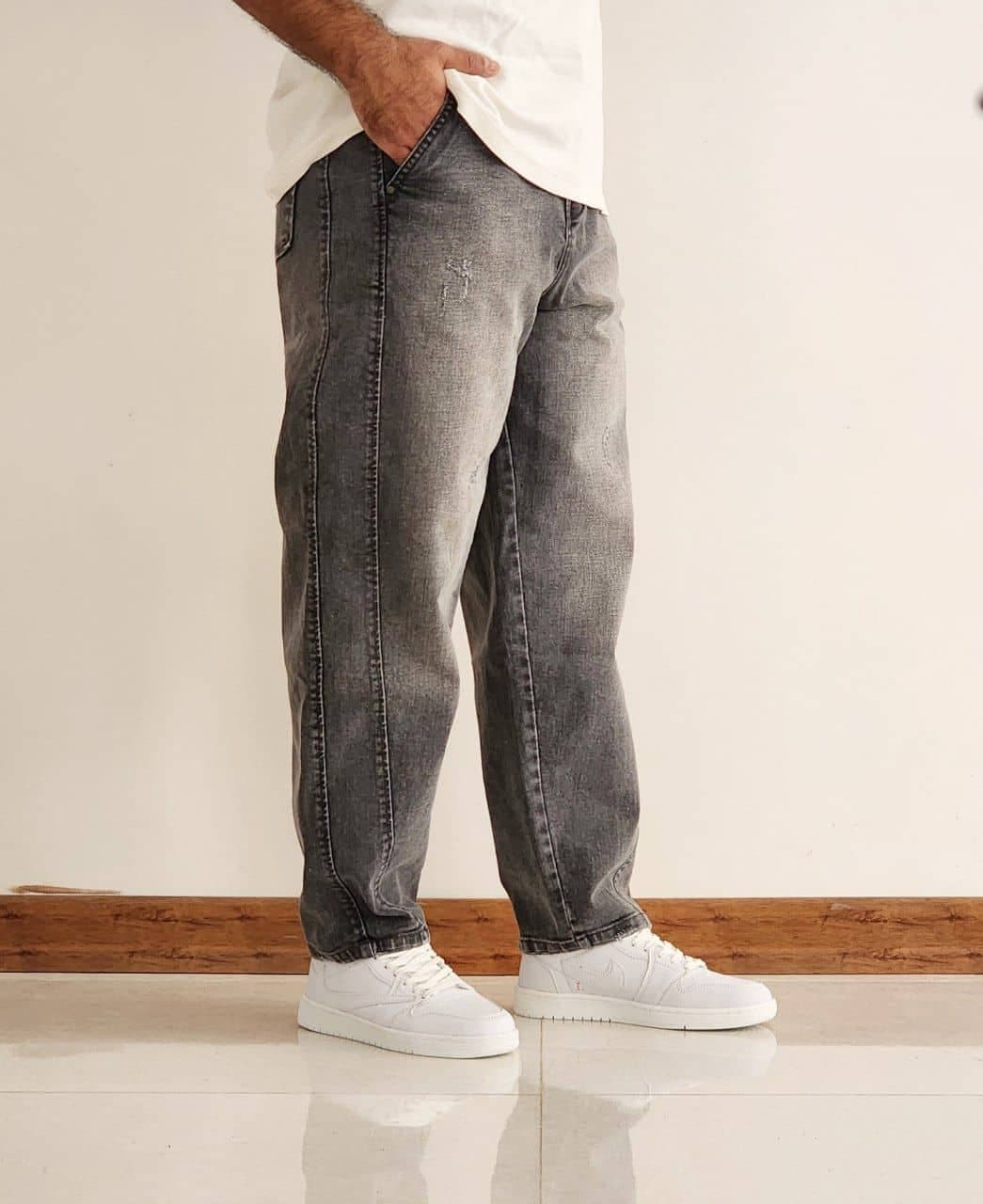 شلوار بالنی جین کشی طوسی کد 2422