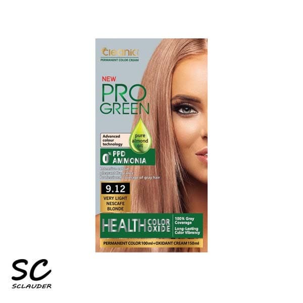 رنگ مو پرو گرين کلینیک Cleanic Pro Green بدون آمونیاک بلوند نسکافه ای خیلی روشن 9.12